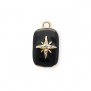 Anh&auml;nger aus rostfreiem Edelstahl mit Enamel und Strass, Rechteck mit Stern Gold-black-crystal