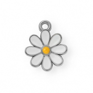 Anh&auml;nger aus rostfreiem Edelstahl mit Enamel, G&auml;nsebl&uuml;mchen emailliert Silver-white-orange