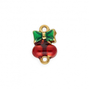Zubeh&ouml;r aus rostfreiem Edelstahl, Zwischenst&uuml;ck mit Enamel, Kirschen mit Schleife Gold-red-green