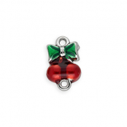 Zubeh&ouml;r aus rostfreiem Edelstahl, Zwischenst&uuml;ck mit Enamel, Kirschen mit Schleife Silver-red-green