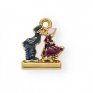 Anh&auml;nger aus rostfreiem Edelstahl mit Enamel, sich k&uuml;ssendes Paar Gold-blue-purple