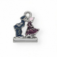 Anh&auml;nger aus rostfreiem Edelstahl mit Enamel, sich k&uuml;ssendes Paar Silver-blue-purple