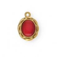 Anh&auml;nger aus rostfreiem Edelstahl mit Enamel, Oval Gold-red