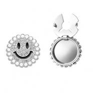 Knopfabdeckung Smiley mit Strass und Imitation Perlen Silver-black-crystal-white