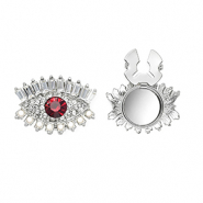 Knopfabdeckung Auge mit Strass und Imitation Perlen Silver-red-crystal-white