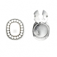 Knopfabdeckung Oval mit Imitation Perlen Silver-white