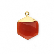 Naturstein Anh&auml;nger Chalcedon Hexagon Burnt orange-gold