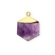 Naturstein Anh&auml;nger Amethyst Hexagon Purple-gold