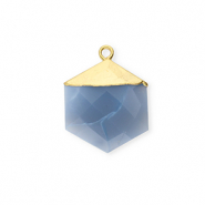 Naturstein Anh&auml;nger Chalcedon Hexagon Denim blue-gold