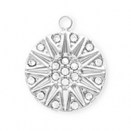 Anh&auml;nger aus rostfreiem Edelstahl mit Strass, Rund mit Sonne Silver-crystal
