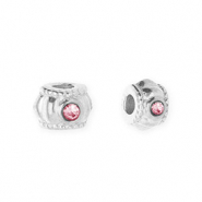 Stainless Steel - Rostfrei Stahl Perlen Spacer mit Strass 6 mm Silver-pink