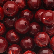 14 mm Acrylperlen Rund Burgundy red-white marble