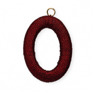 Acryl Anhänger mit Makramee Band Oval Red metallic-gold