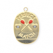 Anhänger aus rostfreiem Edelstahl, Oval "perfect match" Gold-red