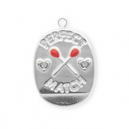 Anhänger aus rostfreiem Edelstahl, Oval "perfect match" Silver-red