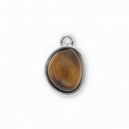 Anhänger aus rostfreiem Edelstahl mit Tigerauge, Organisches Design Oval Silver-brown