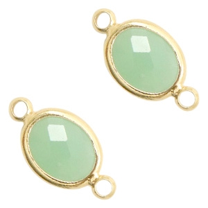 Kristallglas Zwischenst&uuml;cke oval 10x9mm Crysolite green opal-gold