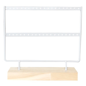 Schmuckdisplay Ohrringe zwei reihen mit Holz St&auml;nder Weiss-Holz