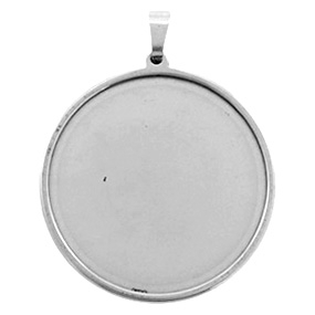 Stainless Steel - Rostfrei Stahl Schmuckzubeh&ouml;r Fassung Anh&auml;nger f&uuml;r Cabochon 35mm Antik silber
