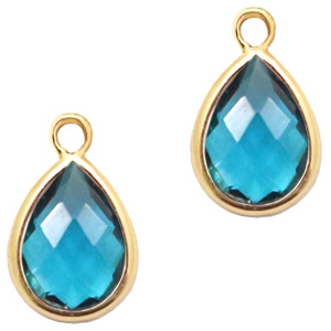 Anh&auml;nger Kristallglas tropfenform 6x8mm Indicolite blue crystal-gold