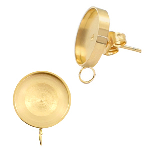 Polaris Steel Ohrringe (mit &Ouml;se vertikal) Fassung f&uuml;r 12mm Cabochon Gold