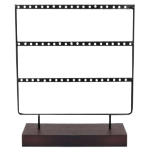 Schmuckdisplay Ohrringe drei reihen mit Holz St&auml;nder Black-dark brown