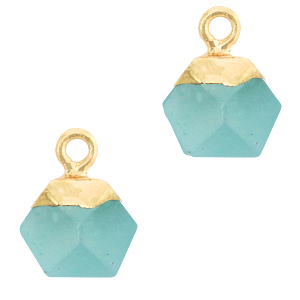 Naturstein Anh&auml;nger Hexagon Turquoise blue-gold