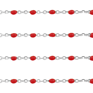 Stainless Steel - Rostfrei Stahl Schmuckzubeh&ouml;r Gliederkette 1mm Samba red-silber