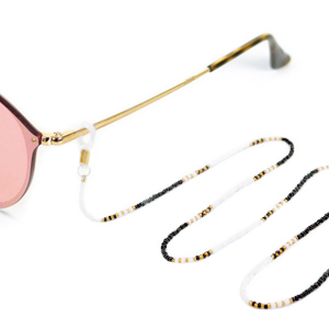 Sonnenbrillenkordel aus Rocailles Gold-Schwarz-Weiss