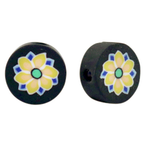 Polymer Perlen Blume Black-yellow