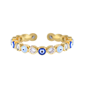 Trendy Ringe Enamel Nazar Auge Blue-white-gold