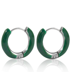 Ohrringe aus Stainless Steel - Rostfreiem Stahl Creolen Enamel 16mm Sacramento green-silver