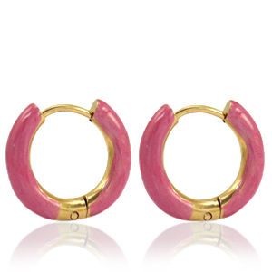 Ohrringe aus Stainless Steel - Rostfreiem Stahl Creolen Enamel 16mm Punch pink-gold