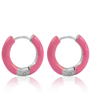 Ohrringe aus Stainless Steel - Rostfreiem Stahl Creolen Enamel 16mm Thulian pink-silver