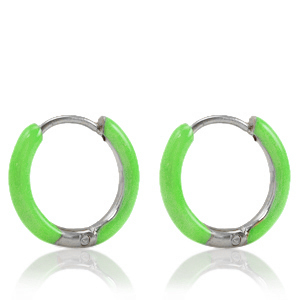 Ohrringe aus Stainless Steel - Rostfreiem Stahl Creolen Enamel 14mm Bright green-silver