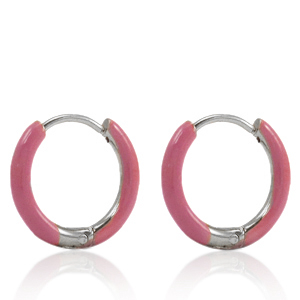 Ohrringe aus Stainless Steel - Rostfreiem Stahl Creolen Enamel 14mm Thulian pink-silver