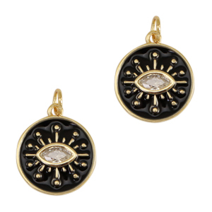 Brass TQ Metall Anh&auml;nger Auge der Vorsehung Enamel Gold-black