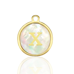 Stainless Steel - Rostfrei Stahl Anh&auml;nger 12mm shell initial X White (Naturliche Farbe Muschel)-gold