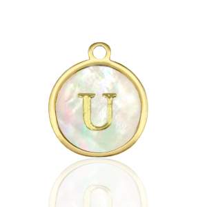 Stainless Steel - Rostfrei Stahl Anh&auml;nger 12mm shell initial U White (Naturliche Farbe Muschel)-gold