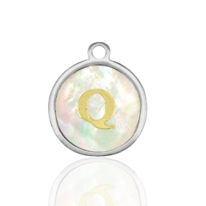 Stainless Steel - Rostfrei Stahl Anh&auml;nger 12mm shell initial Q White (Naturliche Farbe Muschel)-silver