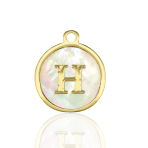 Stainless Steel - Rostfrei Stahl Anh&auml;nger 12mm shell initial H White (Naturliche Farbe Muschel)-gold
