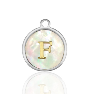 Stainless Steel - Rostfrei Stahl Anh&auml;nger 12mm shell initial F White (Naturliche Farbe Muschel)-silver