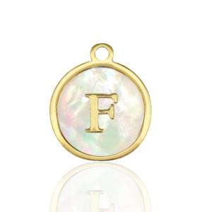 Stainless Steel - Rostfrei Stahl Anh&auml;nger 12mm shell initial F White (Naturliche Farbe Muschel)-gold