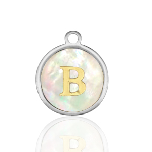 Stainless Steel - Rostfrei Stahl Anh&auml;nger 12mm shell initial B White (Naturliche Farbe Muschel)-silver