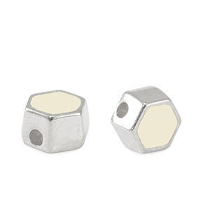 Metall Perlen DQ Hexagon Antik silber-ivory white (nikkelvrij)