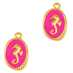 Metall Anh&auml;nger DQ Seepferdchen Gold-neon fuchsia pink (nikkelvrij)
