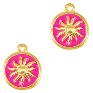 Metall Anh&auml;nger DQ Sonne Gold-neon fuchsia pink (nikkelvrij)