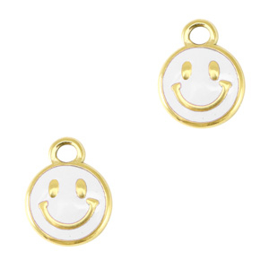 Stainless Steel - Rostfrei Stahl Anh&auml;nger Smiley Enamel Gold-white