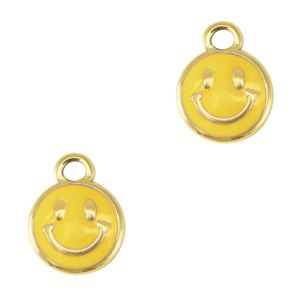 Stainless Steel - Rostfrei Stahl Anh&auml;nger Smiley Enamel Gold-yellow