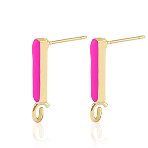 Metall Zubeh&ouml;r DQ Ohrstecker Bar Gold-neon fuchsia pink (Nickelfrei)